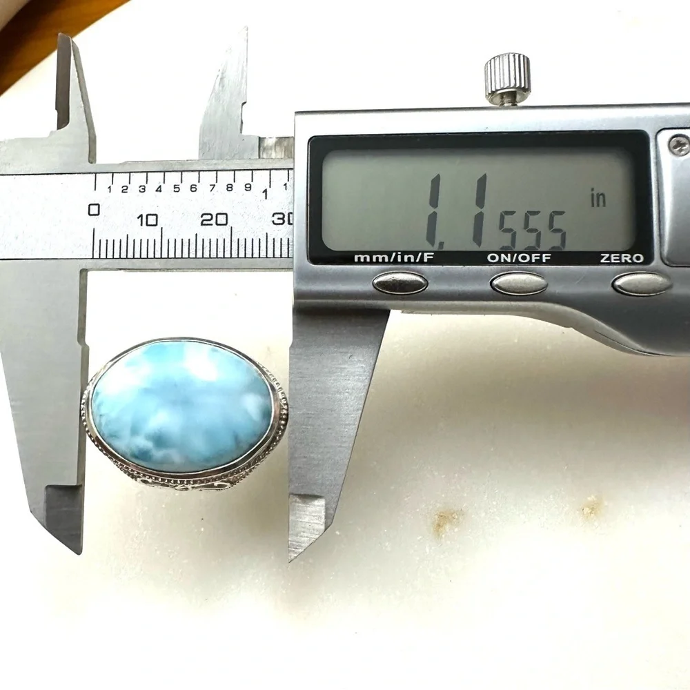 Blue Larimar Large Oval Cabochon Sterling Silver Ring